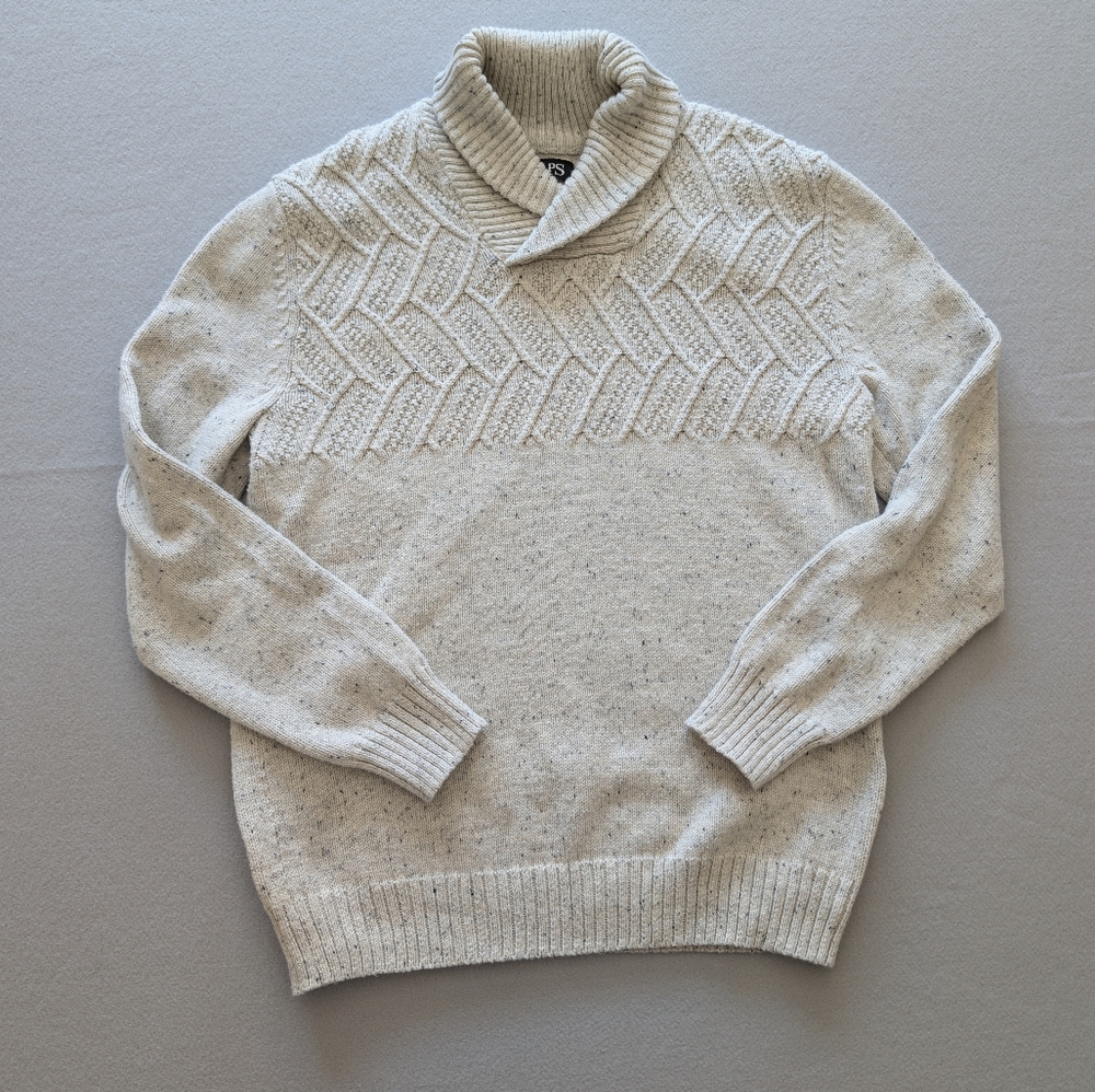 Chaps Shawl Collar Classic Fit Sweater Mens Ralph Lauren Cream Knit Sz S image 2